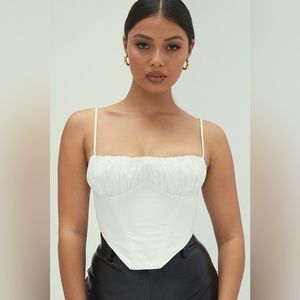 Mistress Rocks Follie White Gathered Bust Cropped Corset